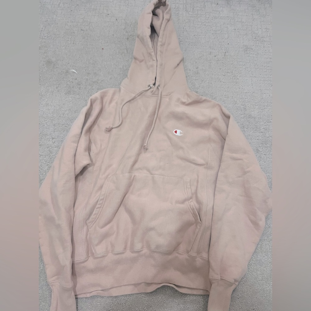 Oversized Champion Hoodie, light pick/tan color, size fits xs-med